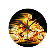 Flaming Motorbike Rider Fantasy Wall Clock