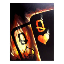 Flaming Pocket Queens Poker Postcard