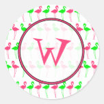 Flamingo Monogram Sticker - Pink and Green Pattern