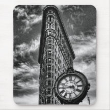 Flatiron Building and Clock in Black and White Mouse Mat