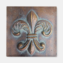 Fleur De Lis, Aged Copper-Look Printed Magnets