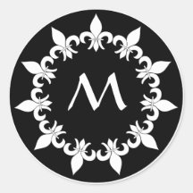 Fleur de Lis Ebony Initial Sticker