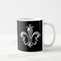 Fleur De LIs Fancy Silver Bevel Saints Classic Coffee Mugs