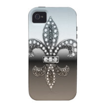 Fleur De Lis Flor  New Orleans Silver Black Case-Mate iPhone 4 Case