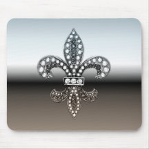 Fleur De Lis Flor  New Orleans Silver Black Mousepads