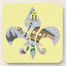 Fleur de Lis New Orleans Scene Drink Coaster