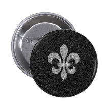 fleur-de-lis on black and white glittery effect pinback buttons
