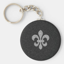 fleur-de-lis on black and white glittery effect keychains
