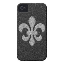 fleur-de-lis on black white glittery effect Case-Mate iPhone 4 case