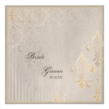 Fleur di Lys Damask 2 Grey Wedding Invitation