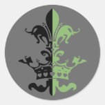 Fleur Heart Crown - Green Round Stickers