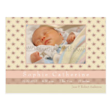 Fleur Pink/Rosy Brown • Birth Announcement Postcards