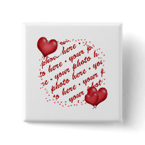 Floating Heart Balloons Photo Frame Pinback Button