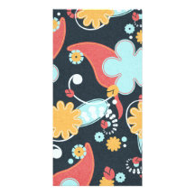 floral58 RETRO FLORAL BLACK BACKGROUND LIGHT BLUE Customized Photo Card