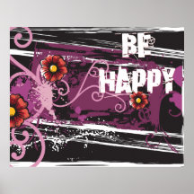 Floral Be Happy Poster