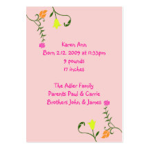 Floral Birth Announcement Cards Business Card Templates