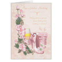 Floral Birthday Card With Shoes, Purse and Wine