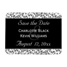 Floral Black and White Save the Date Magnet