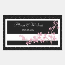Floral Black -Wedding Seal Rectangle Stickers