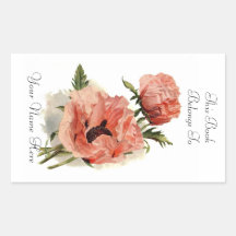 Floral Bookplate Rectangle Stickers