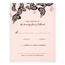 Floral Chic Peacock Black Pink Wedding RSVP Card Personalised Invitations