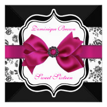 Floral Damask Invite with Pink Bow