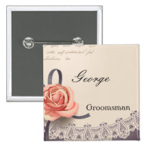Floral Damask Wedding GroomsMEN Pins