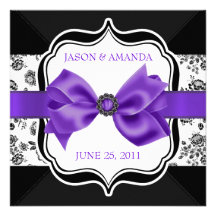 Floral Damask Wedding Invite with Bow