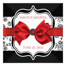 Floral Damask Wedding Invite with Bow