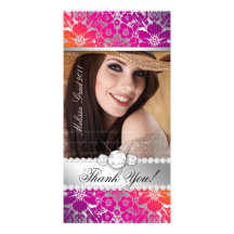 Floral Graduation Photo Card Silver OP Damask
