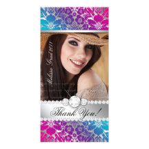 Floral Graduation Photo Card Silver PB Damask