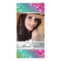 Floral Graduation Photo Card Silver PGB Damask