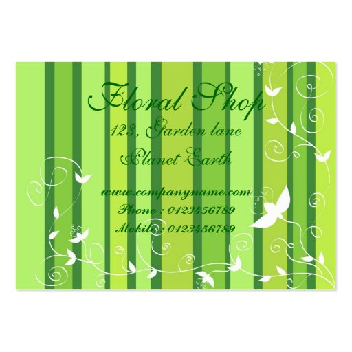Floral green stripes business cards