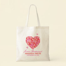 Floral Heart Personalized Wedding Party Tote Bag bags