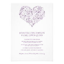 Floral Heart Purple Wedding Invitation