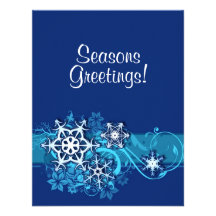 Floral Holiday Snowflake Invitation in Blue