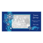 Floral Holiday Snowflake Photo Card in Blue