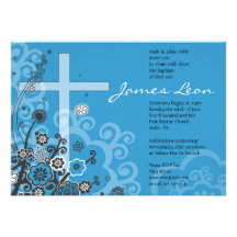 Floral Holy Cross Baptism Christening Invitation