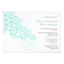 Floral Paisley Aqua Blue Custom Wedding Invitation