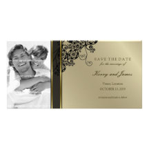 Floral Paisley Black Save The Date Photo Card