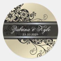 Floral Paisley Black & Silver Favours Label Sticke