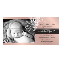 Floral Paisley White Birth Announcement Photo Card