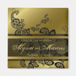 Floral Peacock Pattern Gold Wedding Gift Magnet