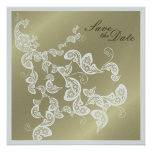 Floral Peacock White Save The Date Announcement