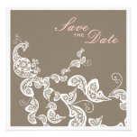 Floral Peacock White Save The Date Announcement