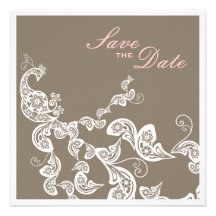 Floral Peacock White Save The Date Announcement