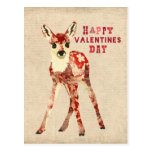 Floral Red Fawn Valentines Day Postcard