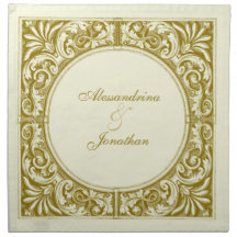 Floral Relief Circular Frame with Custom Names Cloth Napkins