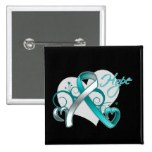 Floral Ribbon Hope - Cervical Cancer Buttons