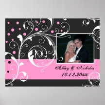 Floral scroll leaf black pink wedding photo print